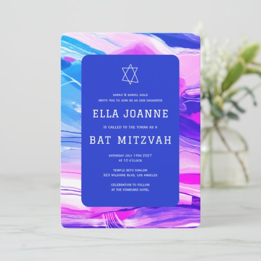 Abstrakt Art Star von David Custom Bar Bat Mitzvah Einladung (Stehend Vorderseite)