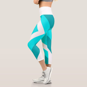 Abstrakt Art Türkis Grün Weiß Capri Leggings
