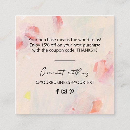 Abstrakt Art Unique Business Vielen Dank Einlegen Quadratische Visitenkarte (Rückseite)