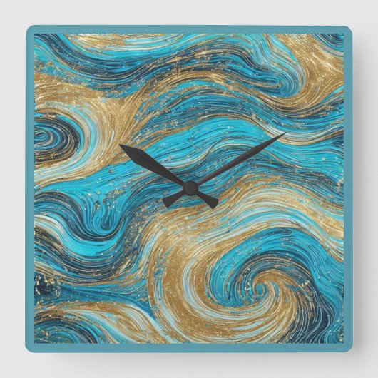Abstrakt Art Wall Clock Blues Quadratische Wanduhr (Vorderseite)