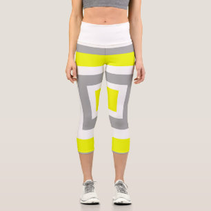 Abstrakt Art Yellow Grey White Capri Leggings