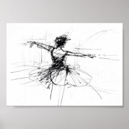 Abstrakt Ballerina Dancer Sketch - Premium Poster