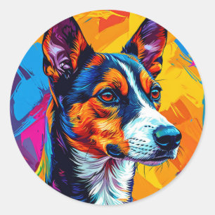 Abstrakt Basenji Dog Portrait Runder Aufkleber