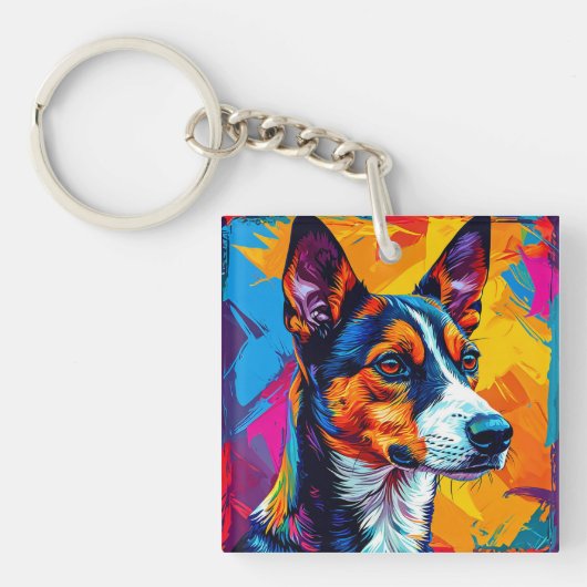 Abstrakt Basenji Dog Portrait Schlüsselanhänger (Vorderseite)