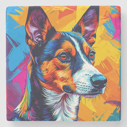 Abstrakt Basenji Dog Portrait Steinuntersetzer (Vorderseite)
