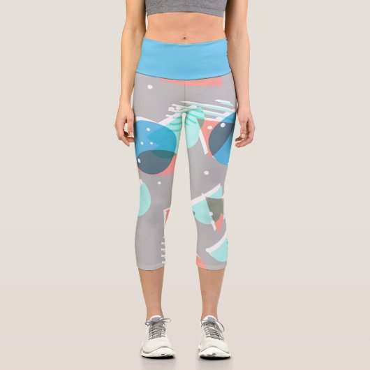 Abstrakt Bauhaus Halbkreise Mod Pop Art Muster Capri Leggings (Vorderseite)