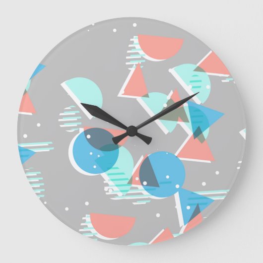 Abstrakt Bauhaus Halbkreise Mod Pop Art Muster Große Wanduhr (Vorderseite)