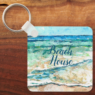 Abstrakt Beach Coastal Beach House Art Schlüsselanhänger