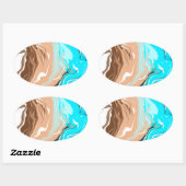 Abstrakt Beach Fluid Art Ovaler Aufkleber (Blatt)