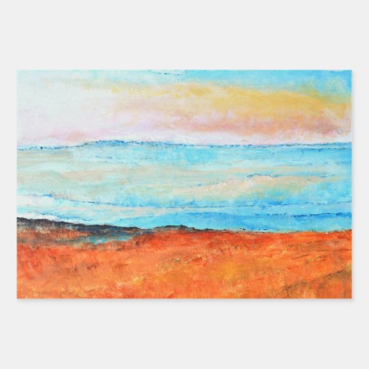 Abstrakt Beach Orange Blue Art Geschenkpapier Set (Vorderseite)