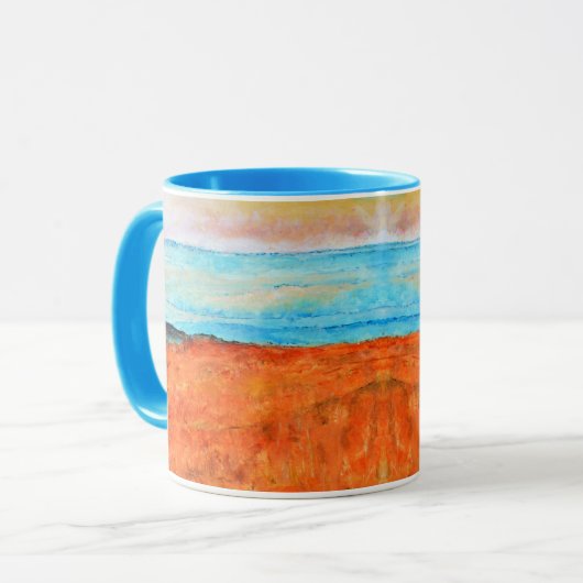 Abstrakt Beach Orange Blue Art Tasse (Vorderseite Links)