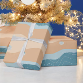 Abstrakt Beach Pattern Wave Lines Blue Sand Musche Geschenkpapier