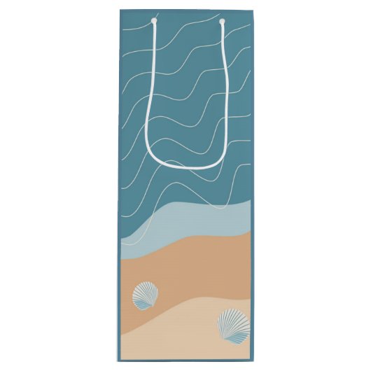 Abstrakt Beach Pattern Wave Lines Blue Sand Musche Geschenktüte Für Weinflaschen (Vorderseite)