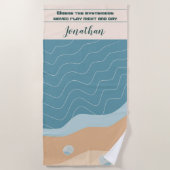 Abstrakt Beach Pattern Wave Lines Blue Sand Musche Strandtuch (Vorderseite)