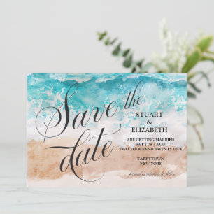 Abstrakt Beach Watercolor Calligraphy Wedding Save The Date