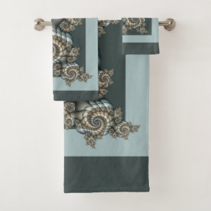 Abstrakt Beige Light Blue Fraktal Kunstgalerie Badhandtuch Set
