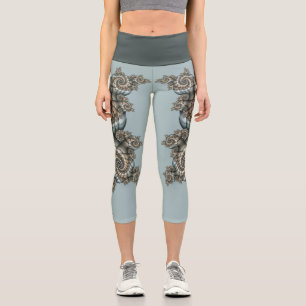 Abstrakt Beige Light Blue Fraktal Kunstgalerie Capri Leggings