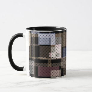 Abstrakt, beige, schwarz, kariert tasse
