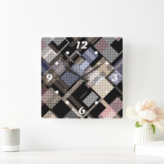 Abstrakt, beige, schwarz, plädiert quadratische wanduhr (Zuhause)