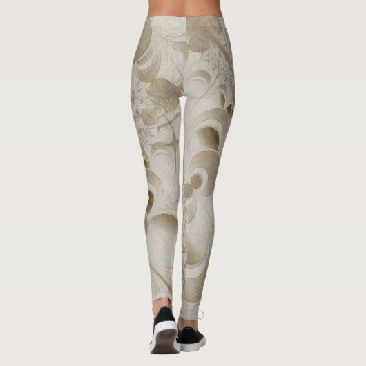 Abstrakt-beigefarbenes Muster Leggings (Rückseite)