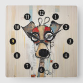Abstrakt Big Mit Augen Dog Quadratische Wanduhr (Vorderseite)