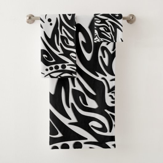 Abstrakt Black and Gray Tribal Wolf Badhandtuch Set (Insitu)