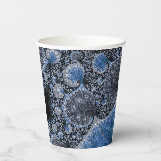 Abstrakt Black Blue Fraktal Pappbecher (Rückseite)