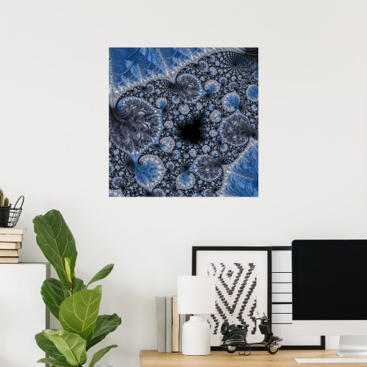 Abstrakt Black Blue Fraktal Poster (Heimbüro)