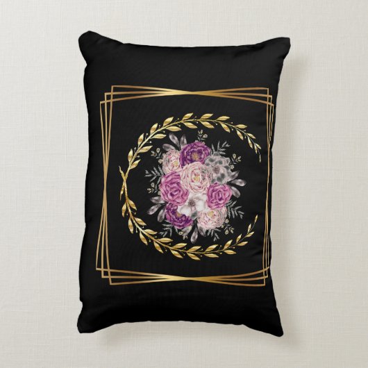 Abstrakt Black Gold Lila Blütenlaurel Wreath Dekokissen (Rückseite(Vertikal))