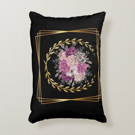 Abstrakt Black Gold Lila Blütenlaurel Wreath Dekokissen (Vorderseite(Vertikal))