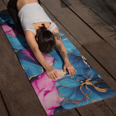 Abstrakt Blau Blume Golden floral Yogamatte