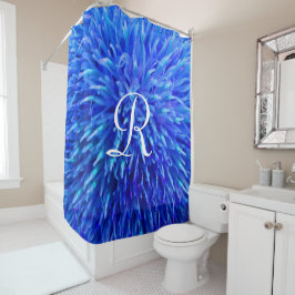 Abstrakt, blau, floral, weiß, monogramm duschvorhang