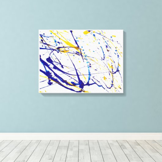 Abstrakt-blau-gelb-lackierter Spritzer Leinwanddruck (Insitu (Holzboden))