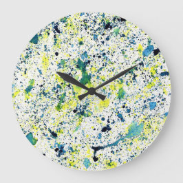 Abstrakt Blau, Grün und Gelb Große Wanduhr