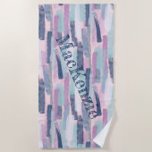 Abstrakt Blau Lila rosa Strandtuch (Vorderseite)