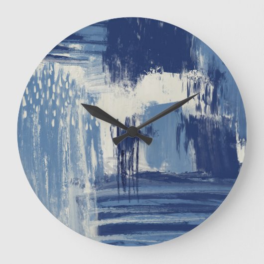 Abstrakt Blau und Elfenbein Große Wanduhr (Vorderseite)