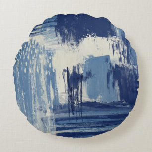 Abstrakt Blau und Elfenbein Rundes Kissen