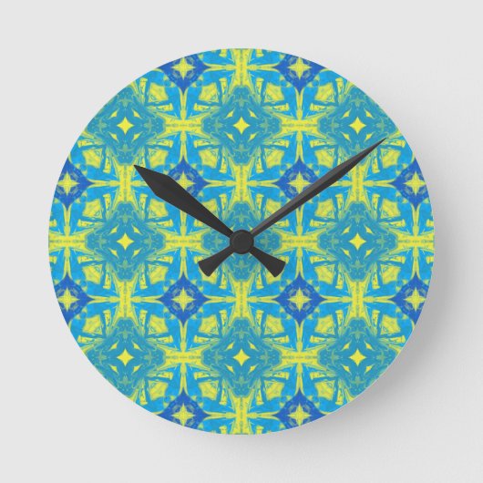 Abstrakt Blau und Gelb Runde Wanduhr (Vorderseite)