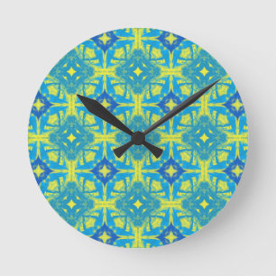 Abstrakt Blau und Gelb Runde Wanduhr