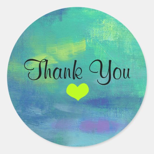 Abstrakt Blau und Grün Vielen Dank für Ihr Herz Runder Aufkleber (Vorderseite)