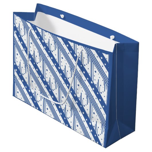 Abstrakt Blau und Weiß Große Geschenktüte (Vorderseite Schrägansicht)