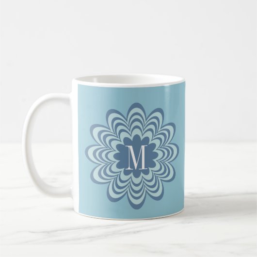 Abstrakt-blaue Blume-Monogramm Kaffeetasse (Links)