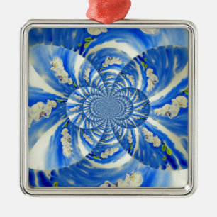 Abstrakt-blaue Blumenbemalung Silbernes Ornament