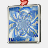 Abstrakt-blaue Blumenbemalung Silbernes Ornament (Links)