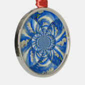 Abstrakt-blaue Blumenbemalung Silbernes Ornament (Rechts)