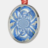 Abstrakt-blaue Blumenbemalung Silbernes Ornament (Links)