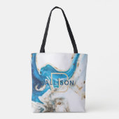 Abstrakt-Blaue-Goldmarmor-Monogramm Tasche (Rückseite)