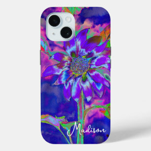 Abstrakt-blaue lila Sonnenblume Retrofunky Case-Mate iPhone Hülle