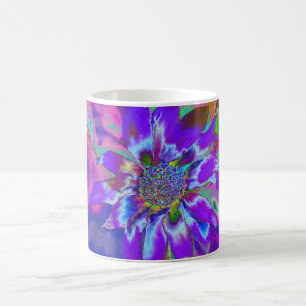 Abstrakt-blaue lila Sonnenblume   Retrofunky Kaffeetasse