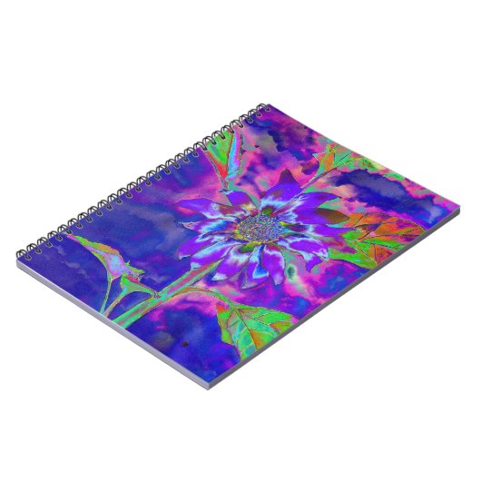 Abstrakt-blaue lila Sonnenblume | Retrofunky Notizblock (Linke Seite)